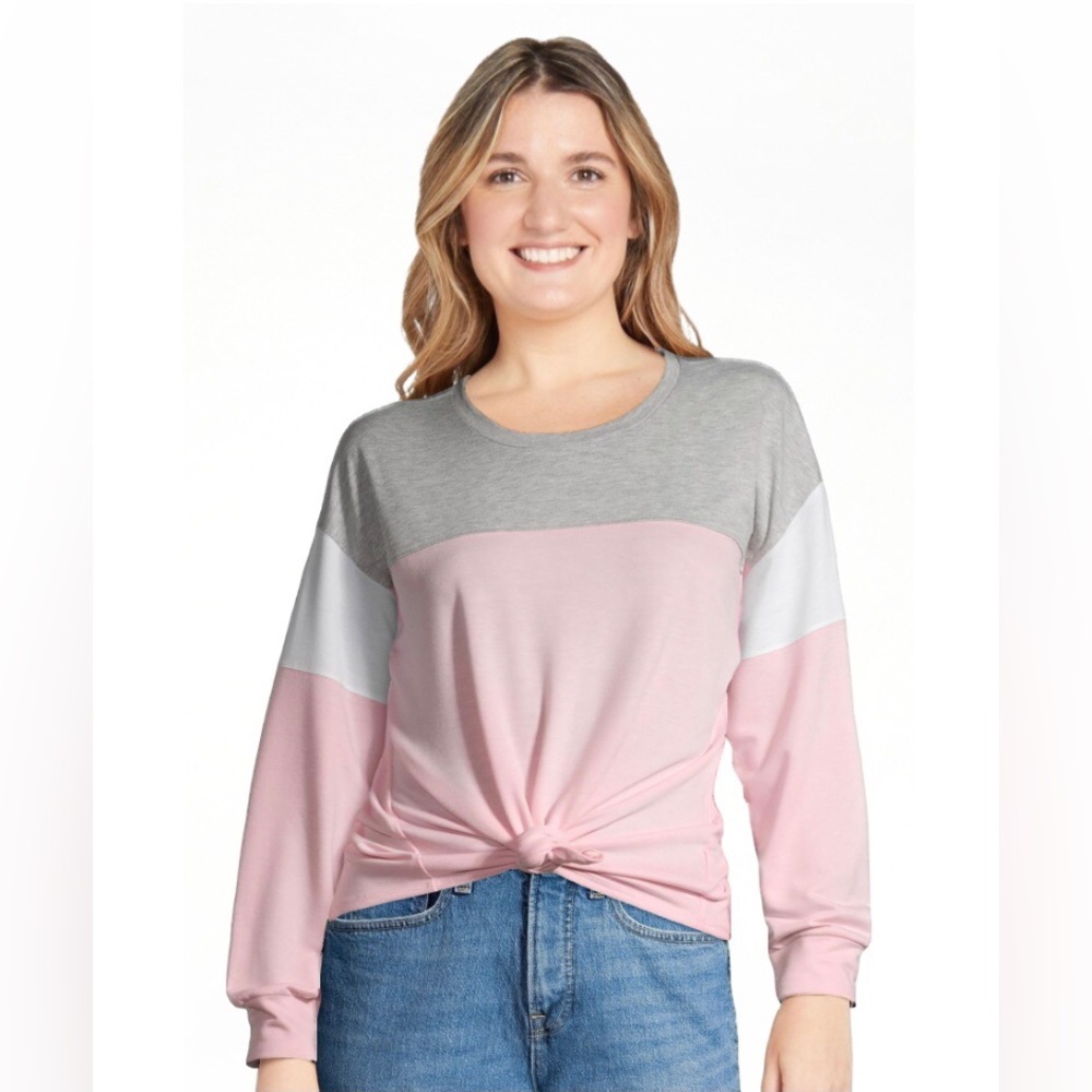 No Boundaries Juniors Plus Pink & Gray Colorblock Top Size XXXL W/Free Scrunchy